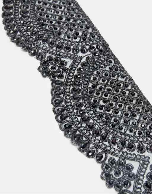 Stradivarius Wide faux pearl belt in black, 4 of 4