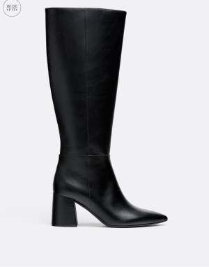 Stradivarius Wide fit. black heeled high-leg boots in black