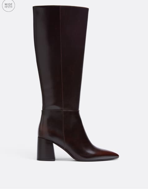 Stradivarius wide fit bottes hautes à talons marron - view 1