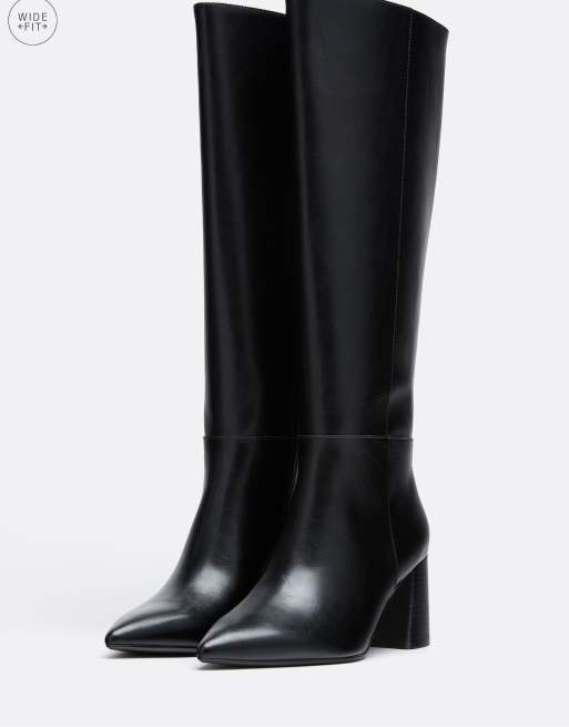 Stradivarius Wide fit. brown heeled high-leg boots in black, 2 of 4