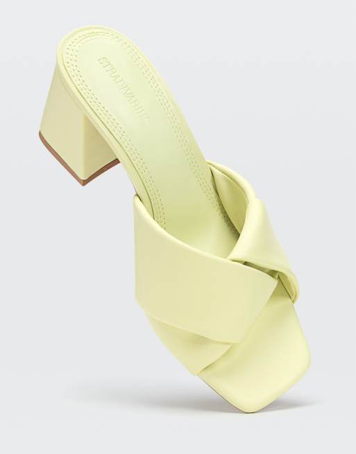 Stradivarius Wide Fit cross strap mules in light lime ASOS