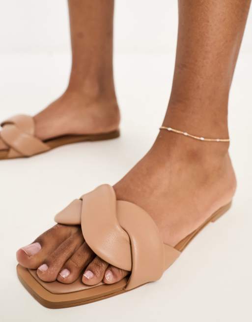 Stradivarius Wide Fit cross strap sandal in tan | ASOS