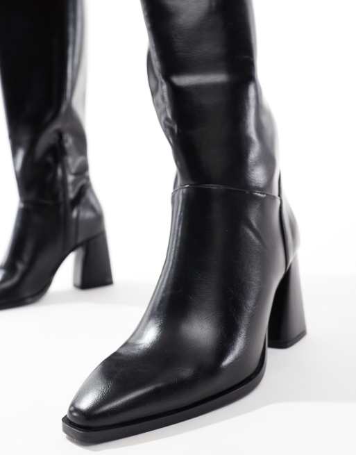 Stradivarius Wide Fit – Czarne kozaki do kolan na wysokim obcasie, 4 z 4