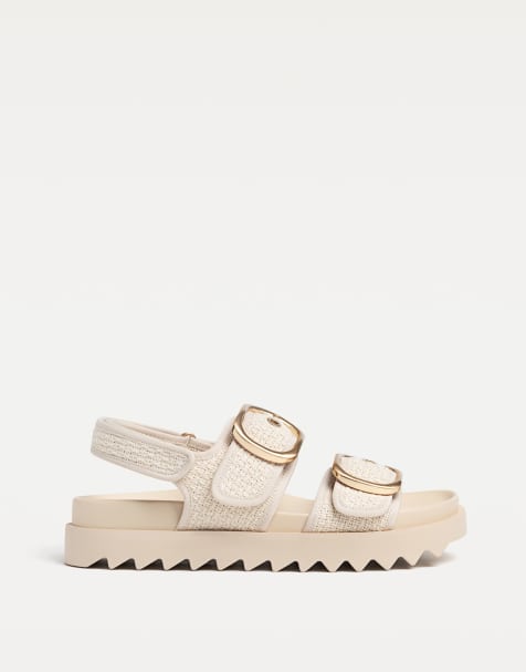 Stradivarius Wide Fit – Flache Stoffsandalen für Damen in Ecru - view 1