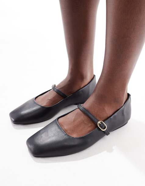 Stradivarius Wide Fit flat mary jane in black - view 1
