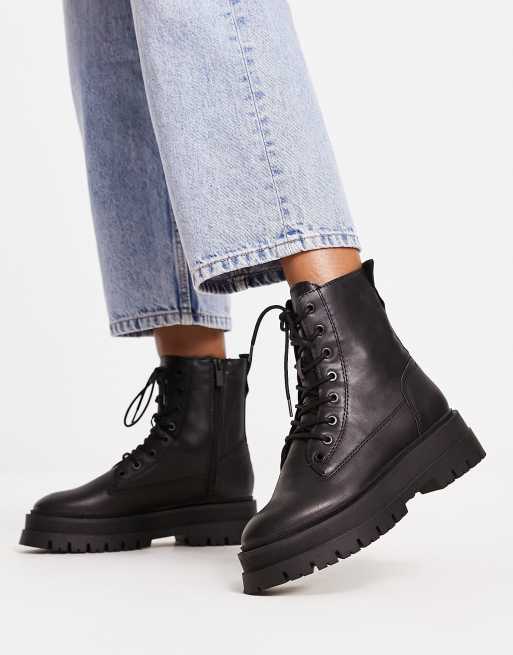 Black stretch flat ankle boots - Women's Wide Fit