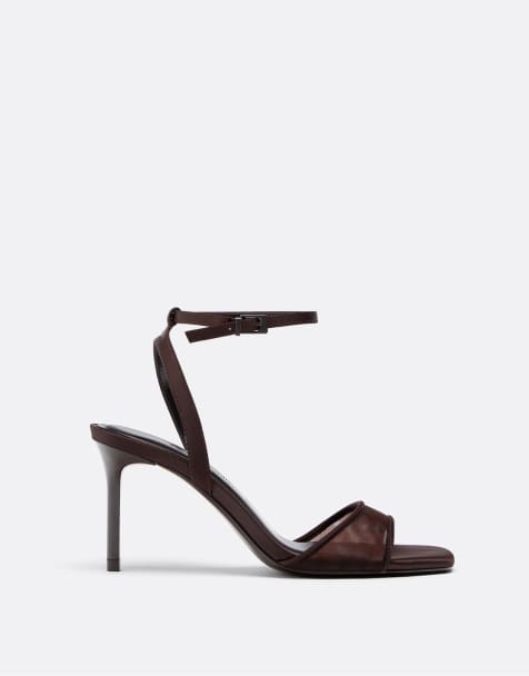 Stradivarius Wide fit. mesh stiletto heeled sandals in brown - view 1