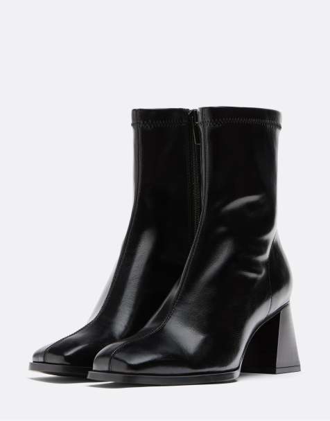 Stradivarius wide fit mid-heel boots with stretch legs in black - view 1