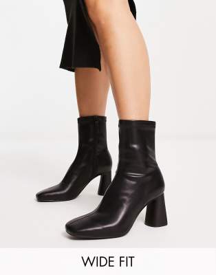 Stradivarius Wide Fit Mid Heel Sock Boot In Black ModeSens