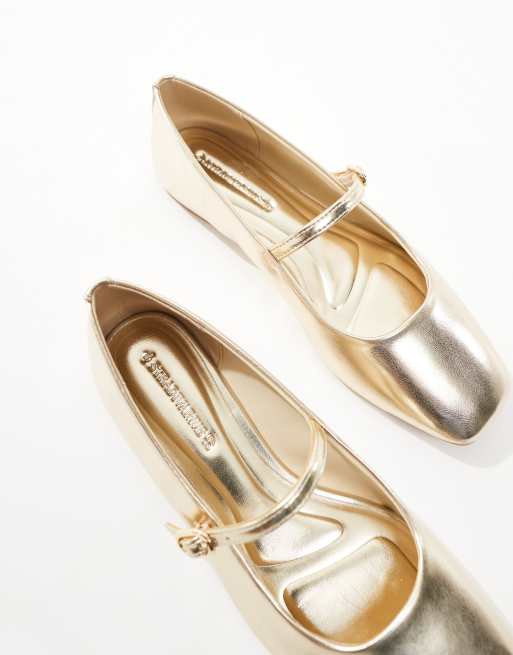 Stradivarius Wide Fit minimal ballet flats in gold ASOS