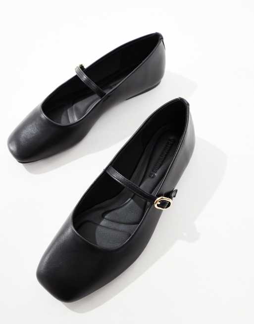 Stradivarius Wide Fit minimal ballet shoes in black