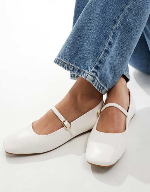 Stradivarius wide fit minimal ballet shoes in off white ASOS