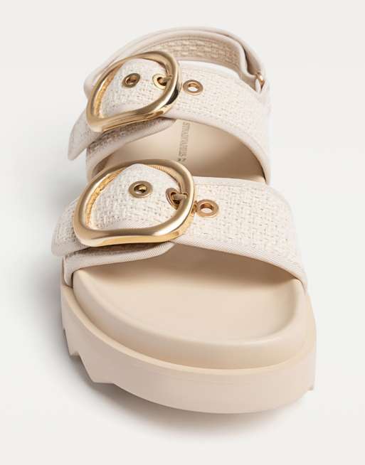 Stradivarius Wide Fit - Sandales plates en tissu - Écru, 3 de 4