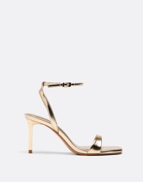 Stradivarius Wide Fit - Sandali con tacco a spillo color oro a pianta larga - view 1