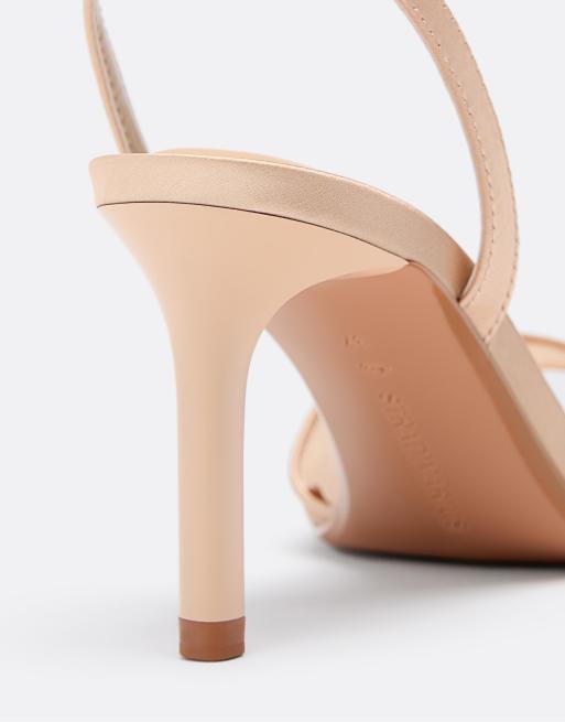 Stradivarius Wide fit. satin effect heeled sandals in beige, 3 of 4