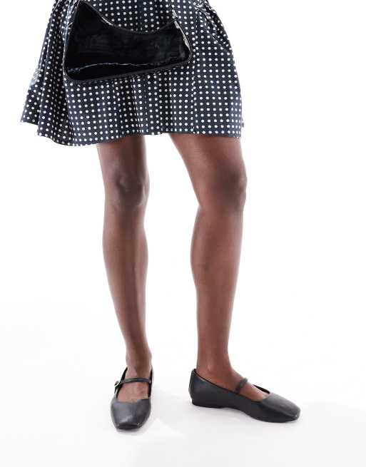 Stradivarius Wide Fit flat mary jane in black
