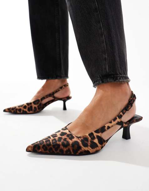 Stradivarius Wide Fit slingback heeled court shoe in leopard print - view 1
