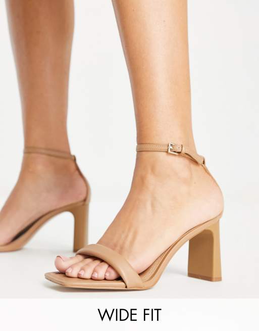 Stradivarius Wide Fit strappy heeled sandal in tan