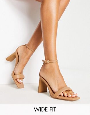 Stradivarius Wide Fit strappy heeled sandal in tan