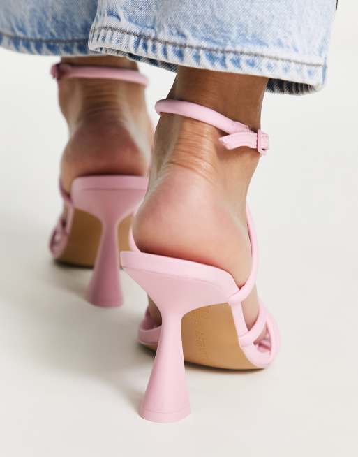 Stradivarius Wide Fit strappy kitten heeled sandal in pink