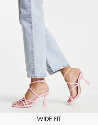 Stradivarius Wide Fit strappy kitten heeled sandals in pink