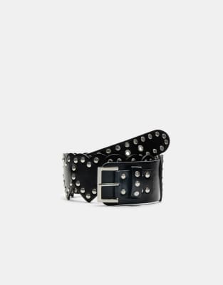 Stradivarius wide heart belt in black - view 1