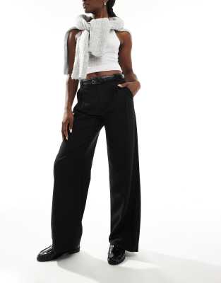 wide leg belted pants in black