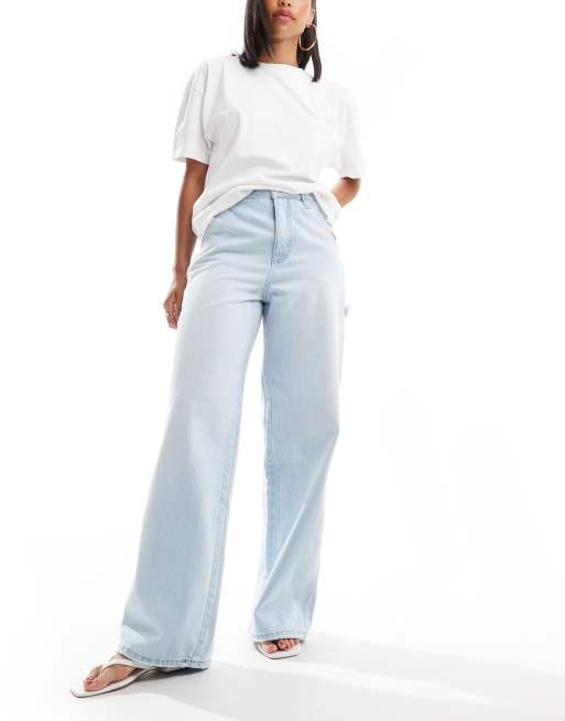 Stradivarius wide leg carpenter jeans in beach blue 