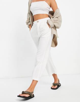 Stradivarius Tailored Belted Pants in White