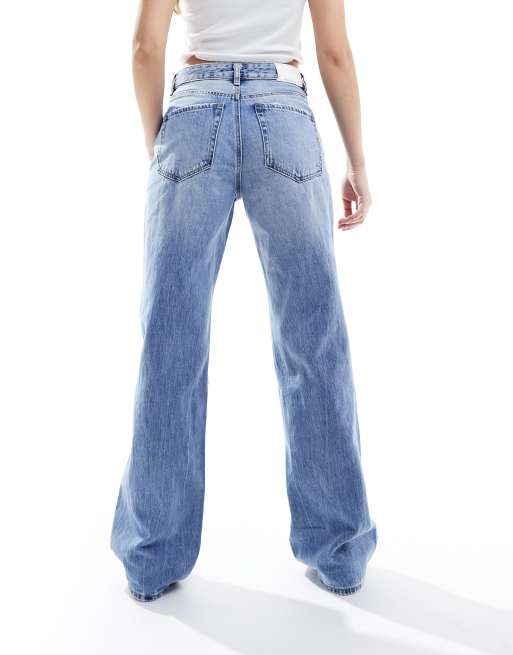 TopShop Medium Wash Blue High Rise Straight Leg Cotton Pleat Dad Jeans Size 2 hotsell