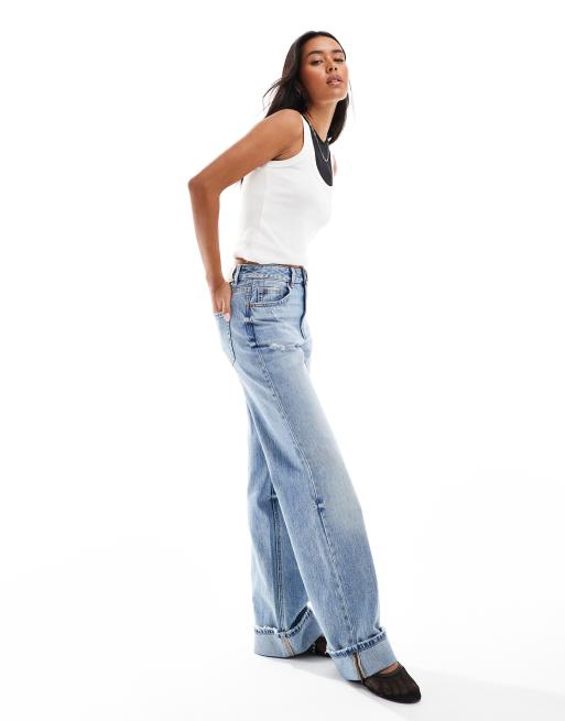 Stradivarius wide leg dad jeans in light blue