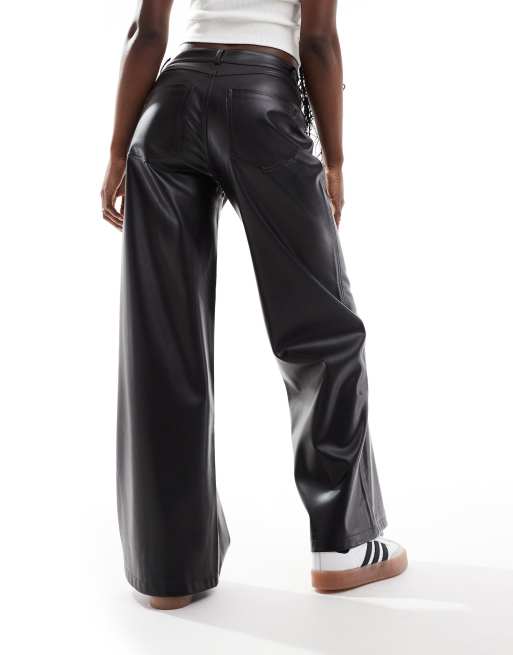 Black leather wide leg pants best sale