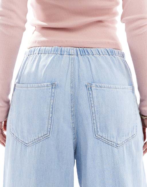 Stradivarius wide leg fluid jeans in medium blue