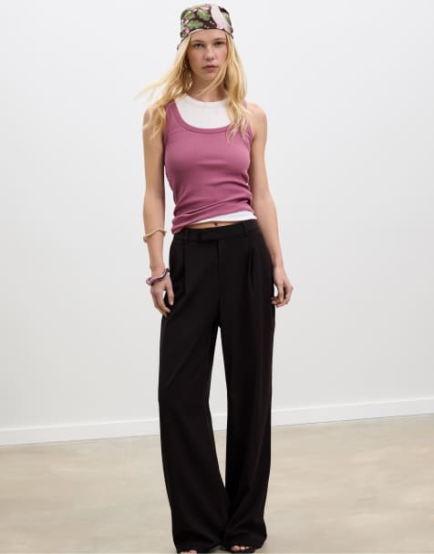 Stradivarius Wide-leg formal wear trousers in black
