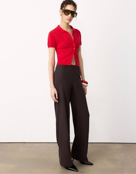 Stradivarius Wide-leg formal wear trousers in brown