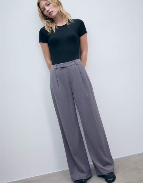 Stradivarius Wide-leg formal wear trousers in dark grey - view 1