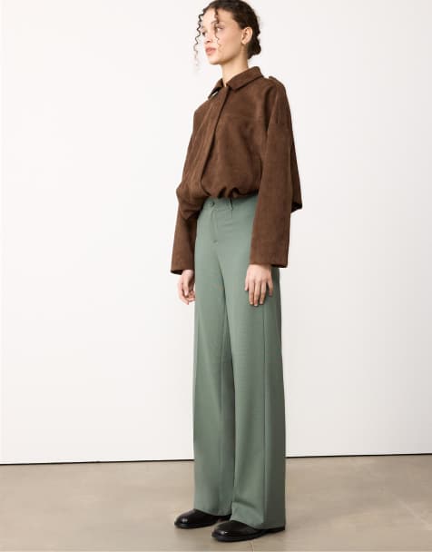 Stradivarius Wide-leg formal wear trousers in khaki