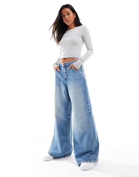 Stradivarius wide leg jean in medium blue - view 1