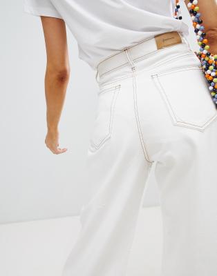 white contrast stitch jeans