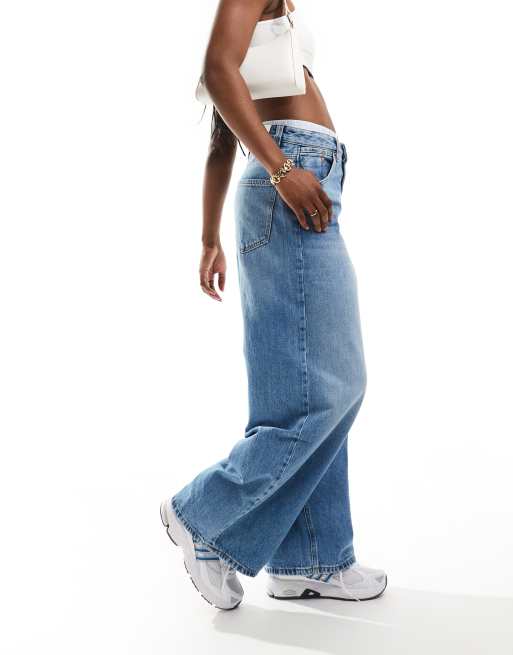 Stradivarius oversized wide leg jeans in medium blue