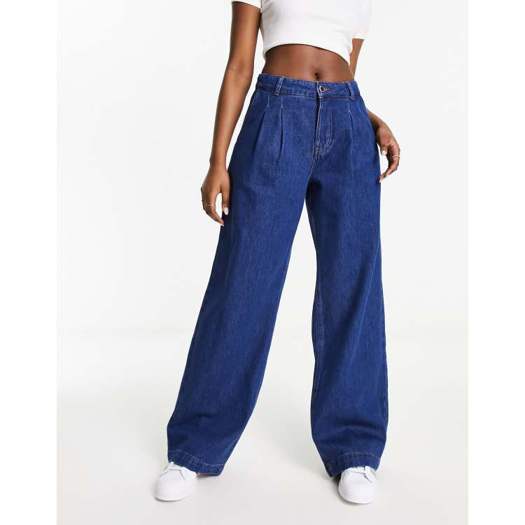 WIDE LEG PANTS WITH DARTS - Navy blue