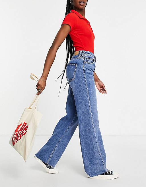  Stradivarius wide leg jeans with seam detail in light wash 