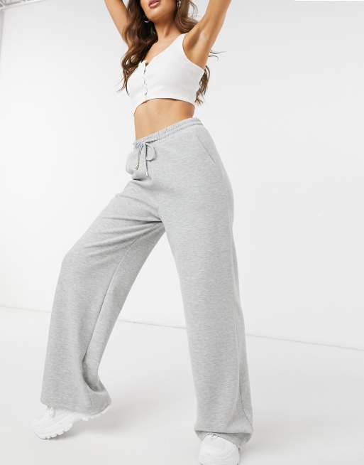 Women Grey Elasticated Drawstring High Waist Wide Leg Joggers