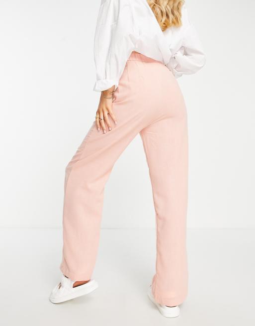 Stradivarius wide leg linen look dad pants in peach