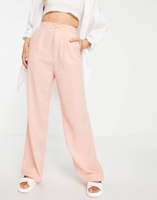 Stradivarius wide leg linen look dad trouser in peach