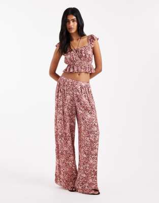 wide leg pants in pink paisley print - part of a set-Multi