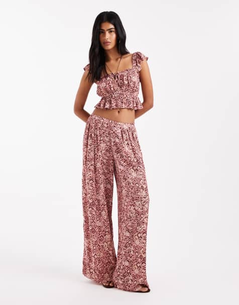 Stradivarius wide leg pants in pink paisley print (Part of a set) - view 1