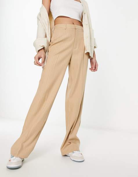 ASOS DESIGN high rise wide leg pants in stone