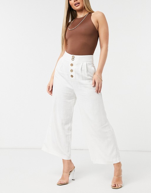 Stradivarius wide leg pants with 5 buttons in ecru | ASOS