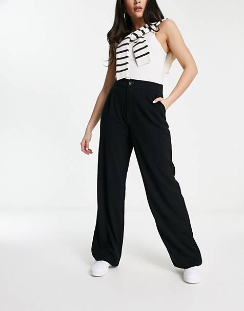 Boohoo Linen Wide Leg Relaxed Fit Pants in Black Womens Clothing Trousers Slacks and Chinos Wide-leg and palazzo trousers 